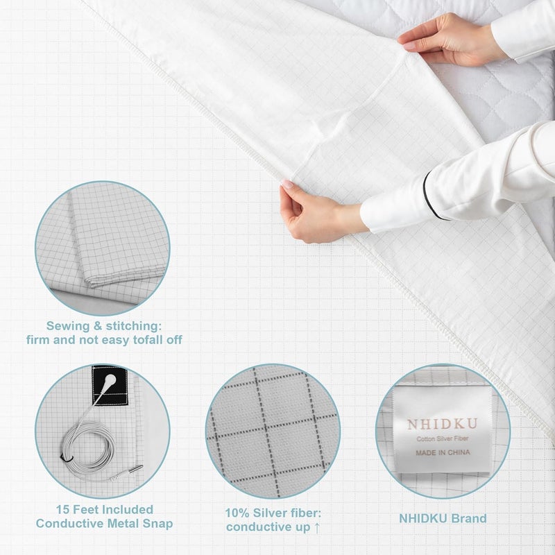 NHIDKU Grounding Sheets King Size,Grounding Flat Sheets 20% Silver for Bed Sleeping for Better Sleep,Grounding Sheets with Grounding Cord - Image 5